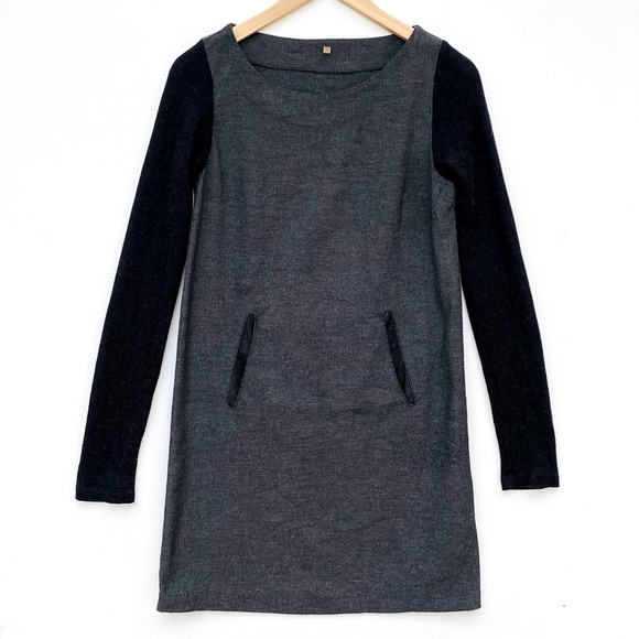 Cop.Copine Dresses & Skirts - COP-COPINE Women’s Gray and Black Long Sleeve Shift Dress Front Pockets EU 36